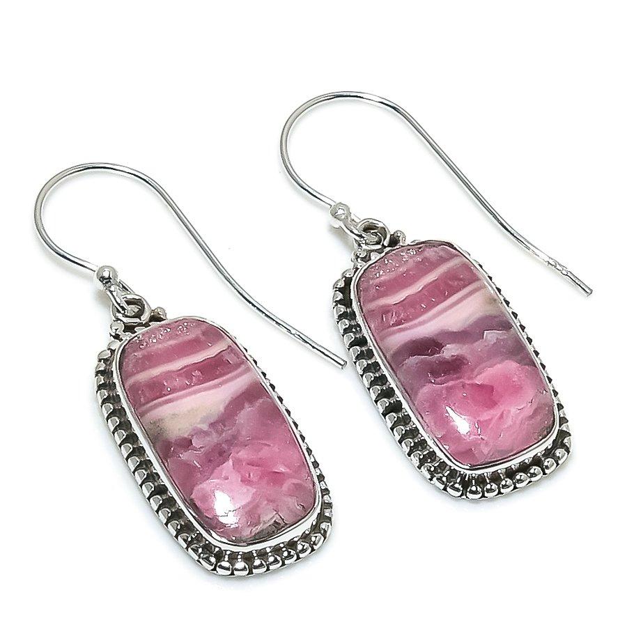 Natürlicher Rhodochrosit Edelstein 925 Massiv Sterlingsilber Geschenk Ohrring 1.50" D9B92