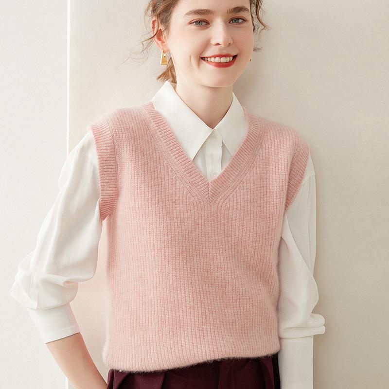 Women`s V-neck Cashmere Knit Vest -