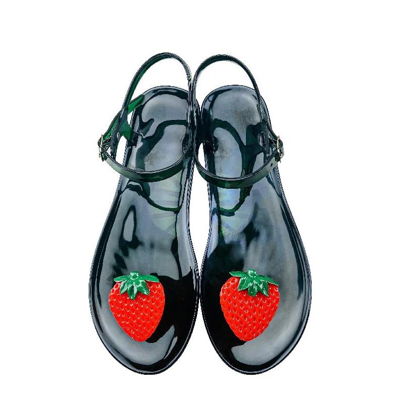 Fashion Women Fruit Sandals Transparent PVC Flat Flip-flop Sandal Ladies 2025 Summer Outdoor Fashion Non-slip Buckle Strap Beach Shoes