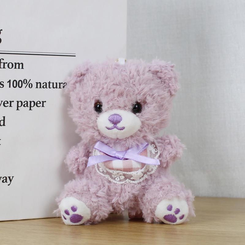 Adorable Baby Bear Plush Keychain - Cute Couple Bag Charm Mini Doll Gift for Girls 12cm Seaweed Bib Bear/Simple Clasp фиолетовый