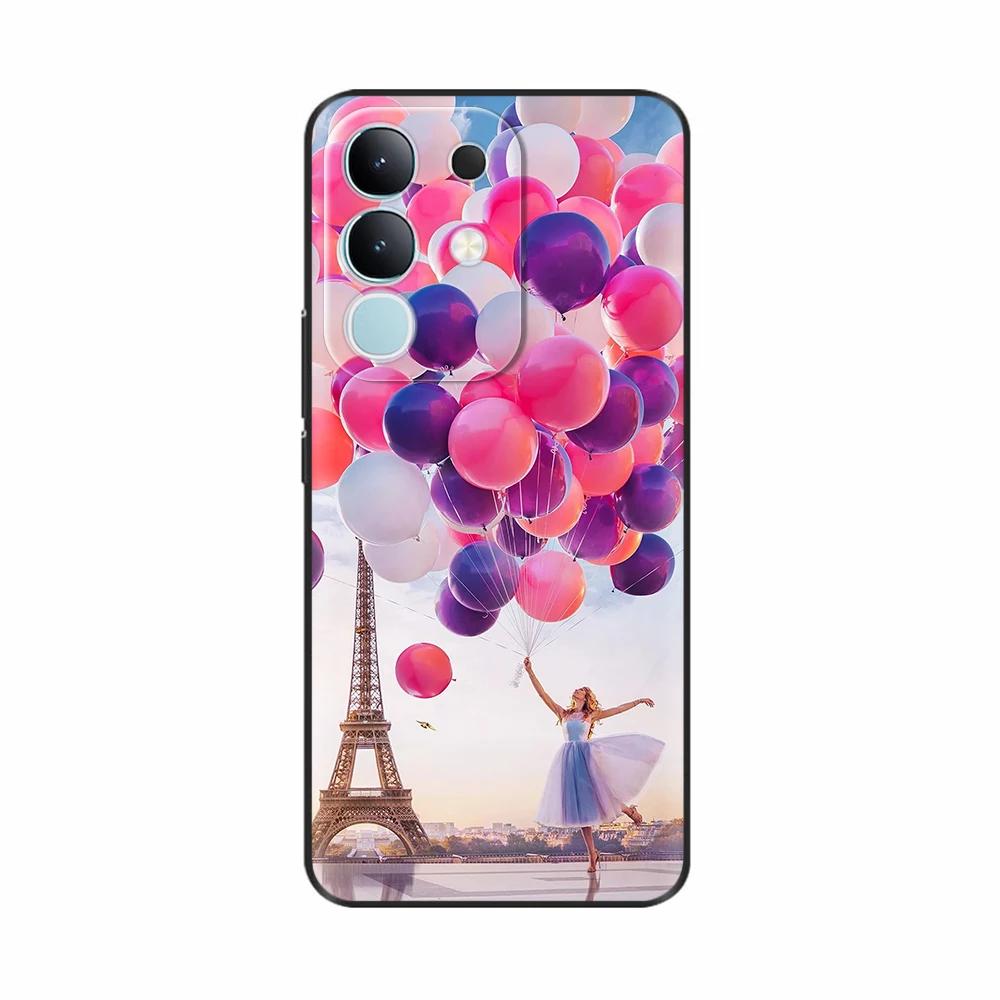 For Vivo Y29 4G Black Back Cover Fashion Flower Butterfly Painting Case Soft TPU Silicone Fundas For Vivo Y29 4G Protect Cover