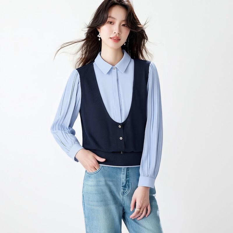 CARBAMMI Women s Elegant Knit Faux 2-Piece Chiffon Blouse XL
