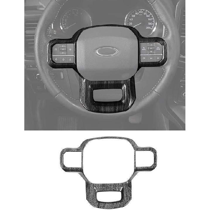 Savadicar Black Wood Grain Interior Accessories - Steering Wheel Trim Cover For Ford F150 (-Present) - Premium Texture Interior Decor Upgrade Option, Black Wood Grain
