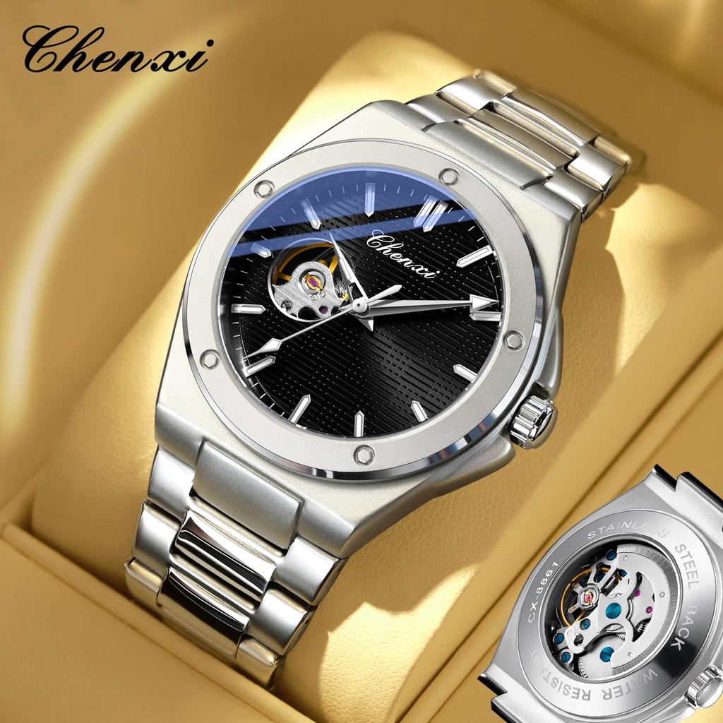 Men's Luxury Luminous Waterproof Automatic Watch Stainless Steel Strap High-Quality Business Sports Skeleton Mechanical Watch