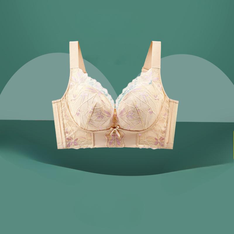 

Кружевной дышащий бюстгальтер на косточках для женщин, бюстгальтер больших размеров для женщин, регулируемая спинка, предотвращающий провисание, с эффектом пуш-ап 42/95D бежевый