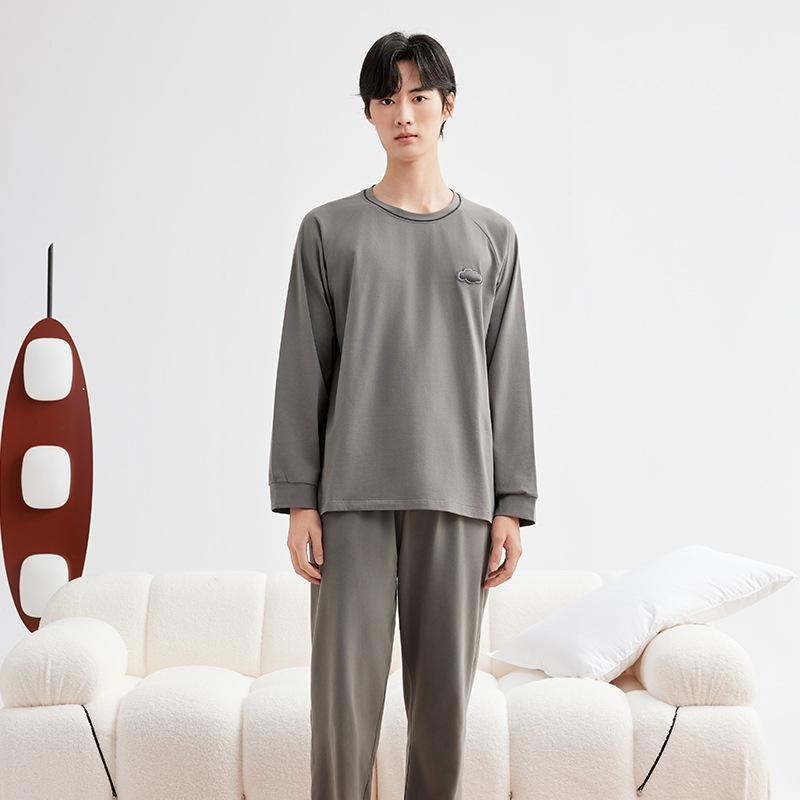 

Мужская толстая теплая пижама из хлопка с начесом - Осень/Зима, пуловер с длинным рукавом и круглым вырезом, подходит для ношения на улице XL