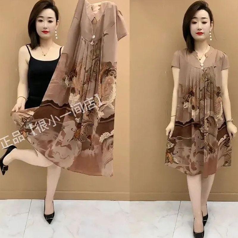 

Slimming Youthful-Looking Summer Loose V Neck Flab Hiding Hanfu Long Robe Bean paste L