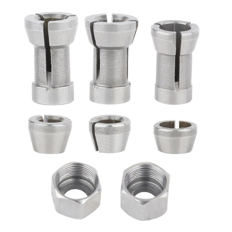

Trim Router Chuck Conversion Kit 8 Pieces Multiple Size Collets 6mm 8mm Secure Grip Lightweight 44g Secure Grip Design 1