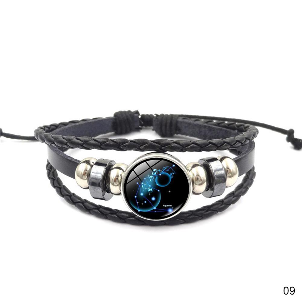 Punk 12 Constellation Bracelet Multilayer Leather Woven Handmade Night Light Star Bangle