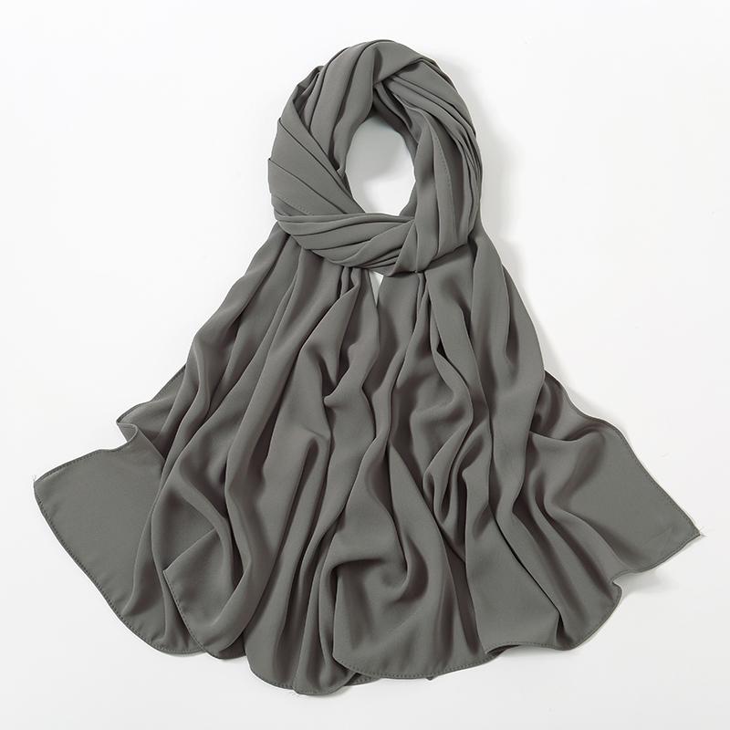 Women Heavy Chiffon Hijab Scarf Premium Chiffon Muslim Hijabs Plain Good Stitching Maxi Wrap Solid Color Musulman Femme Shawls