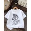 European Sizes Boys' T-Shirt Horse Head Abstract Line Art Design, Ideal for Outdoor Activities, Soft Knitted Top, Comfortable And Breathable