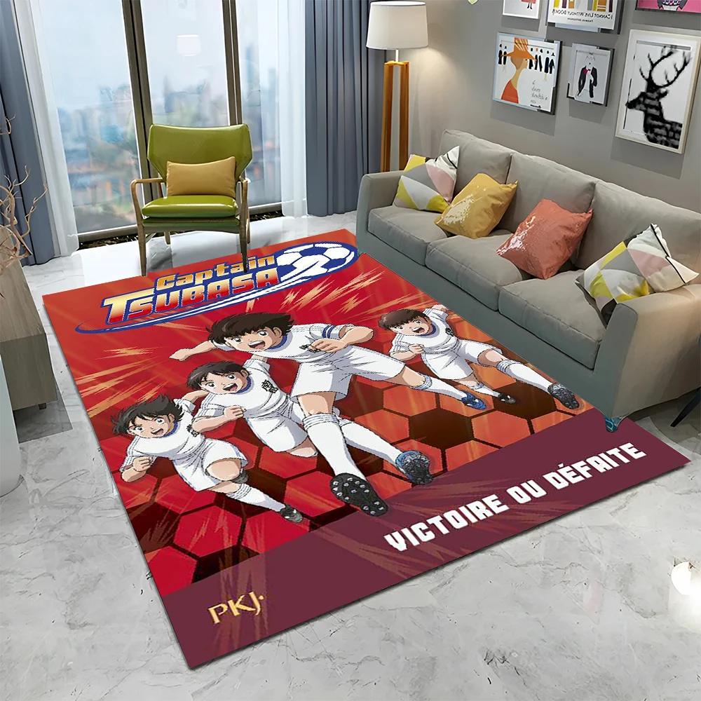 Anime Captain Tsubasa Fußball Cartoon Teppich für Zuhause Wohnzimmer Schlafzimmer Sofa Fußmatte Dekor, Kinder Teppich Rutschfeste Bodenmatte