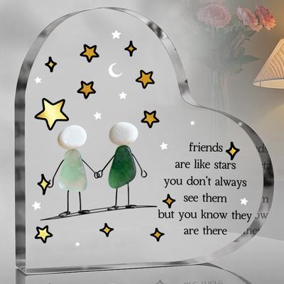 2D Flat, "Friends Are Like Stars" Acrylic Friendship Gift Desktop Decoration Plaque, Hand In Hand and Star Design, Suitable for Wall Decoration, Porch