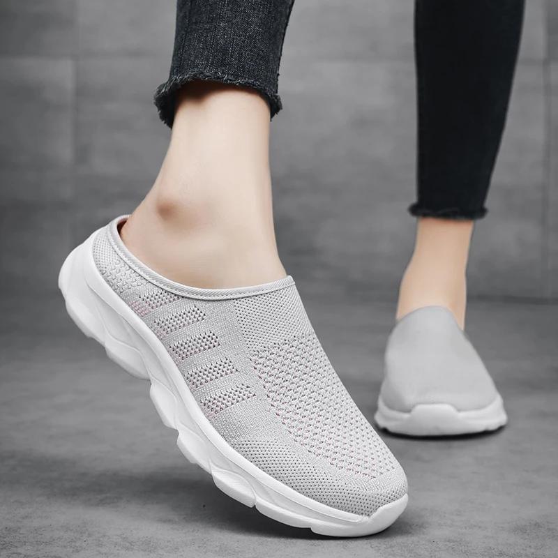 Fashion 2025 Summer Mesh Casual Shoes Breathable Half Loafers Fashion Outdoor Indoor Slippers Women Flats Comfortable Couple Sneakers