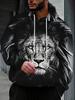 Men's Trendy Streetwear Hoodie with Black and White Pixelated Lion Head Design.