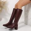 Winter Women Knee High Boots Cosy Soft Leather Thick Heel Shoes Female Vintage Slim Long Booties