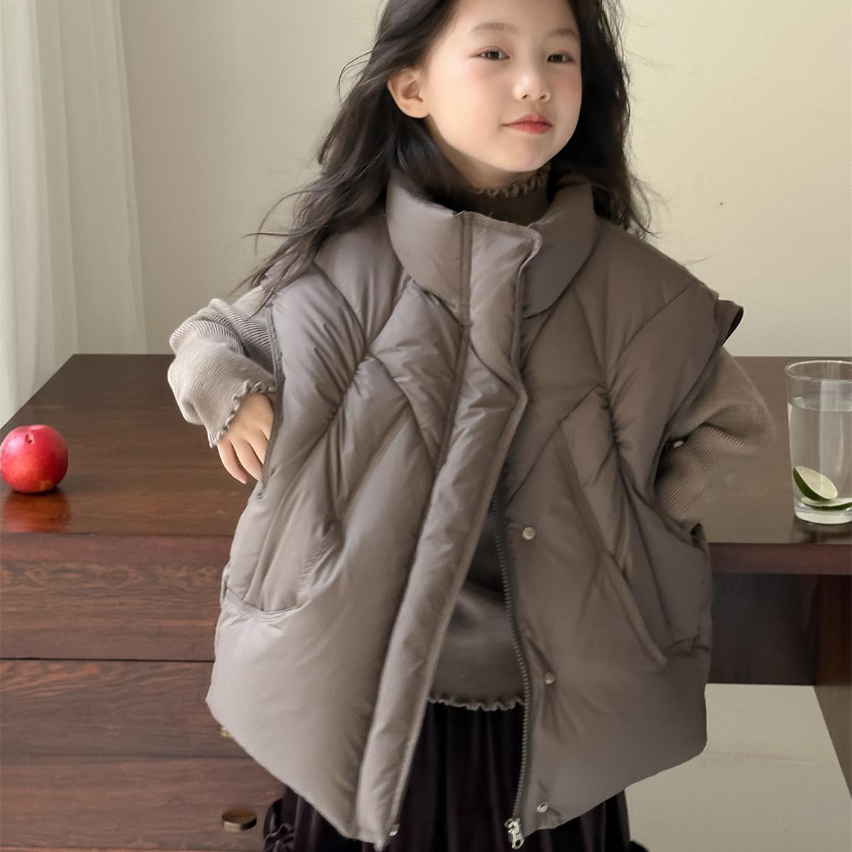 

Корейский стиль, новый жилет для девочек, зимний жилет для детей среднего и большого возраста, универсальная повседневная куртка на белом утином пуху 100cm серый