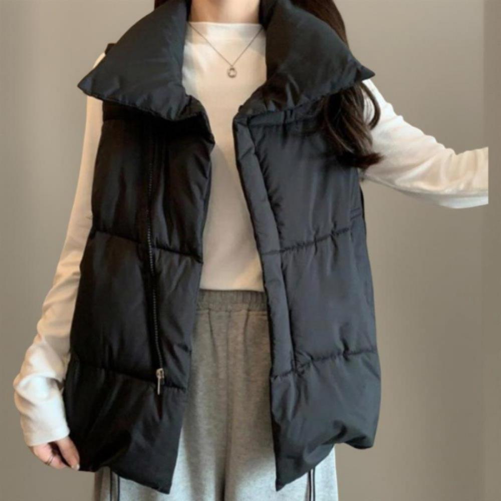 New Arrivals Open Run Women High Neck Padding Vest Black White