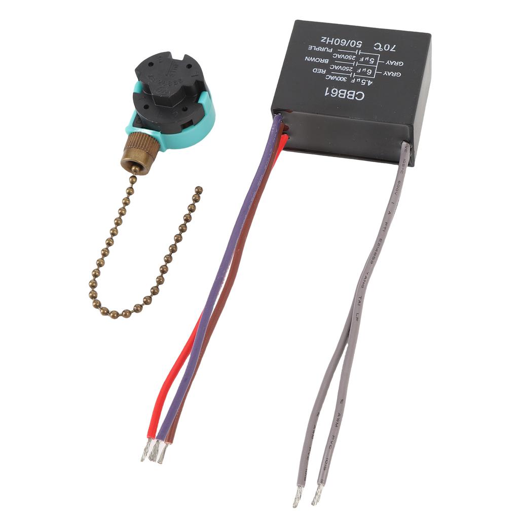 3 Speed 4 Wire Ceiling Fan Pull Chain Switch 4.5uf 6uf 5uf 5 Wire CBB61 Capacitor for Fan Light Control