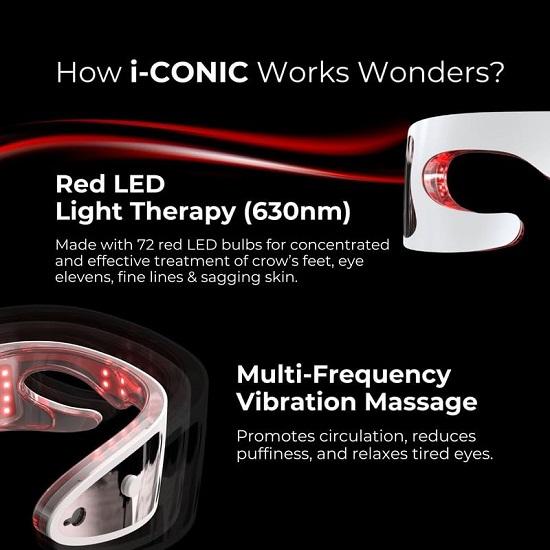 I-CONIC Smart Electric Eye Massager LED Mask Red Light Therapy For Face Sonic Vibrations Smooth Fine Lines,Depuff Refresh Tired Eyes Anti-Aging
