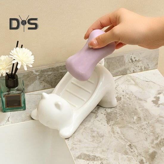 Drenaj Fonksiyonlu Tuvalet Sabunluğu Saklama Rafı Karikatür Kedi Tasarımı Sabunluk Banyo Çok Fonksiyonlu Düzenleyici