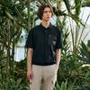 CHALLENGER Men'S Honeycomb Texture Pocket Detail Collared Short Sleeve T-Shirt Black