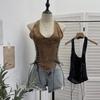 Denim Halter Crop Top: Punk Lace-up Sleeveless Slim Fit