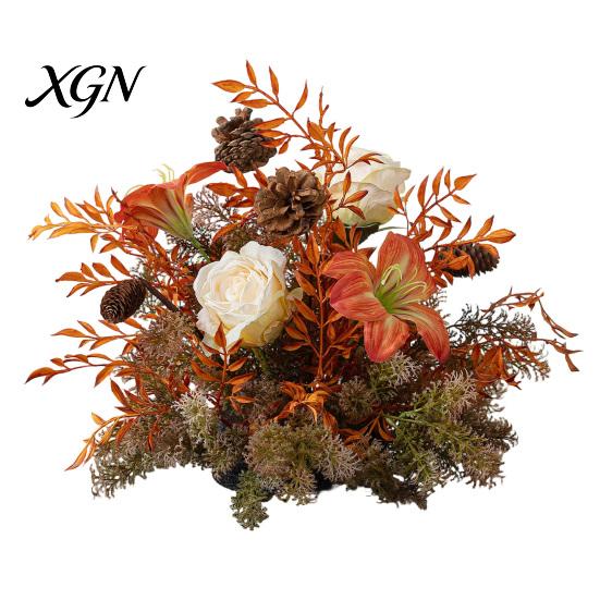 Lifelike Faux Floral Centerpieces Artificial Table Flower Arrangement, Mixed Lily Rose Silk Fake Bouquet, Elegant Vintage Style Decor for Dining