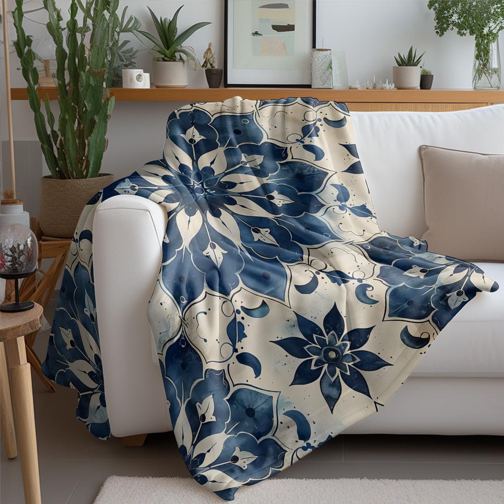 Bohemian Floral Paisley Waterproof Blanket Indigo Blue Throw Rug Decorative Bed Sofa Cover