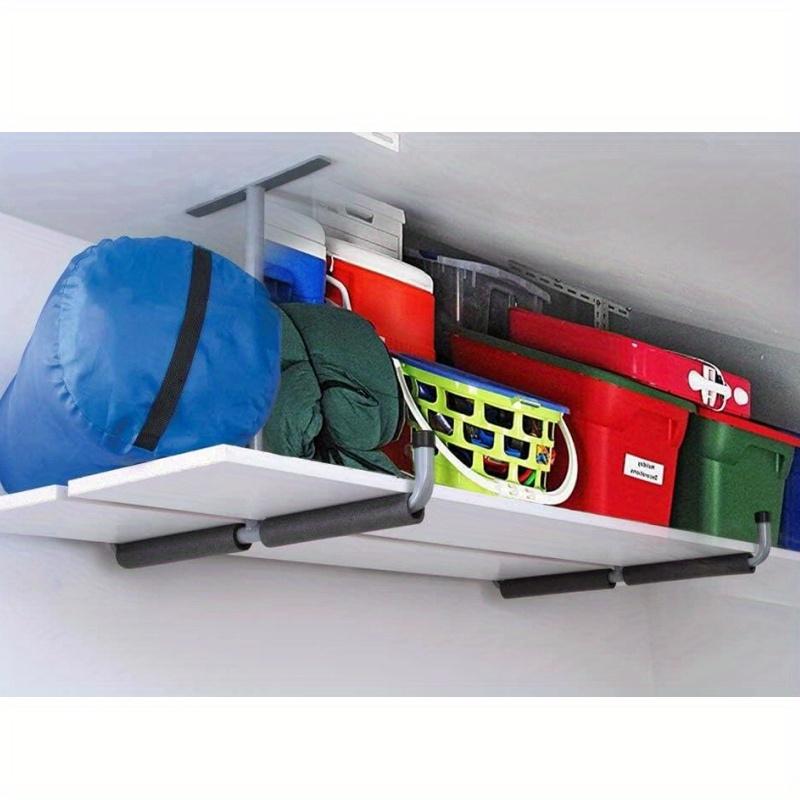 1pc Heavy-Duty Ceiling-Mounted Garage Storage Hook Rack - Overhead Hanging Shelf with Metal Hooks Suitable for Hanging Hoses, Wood, Bulky Items