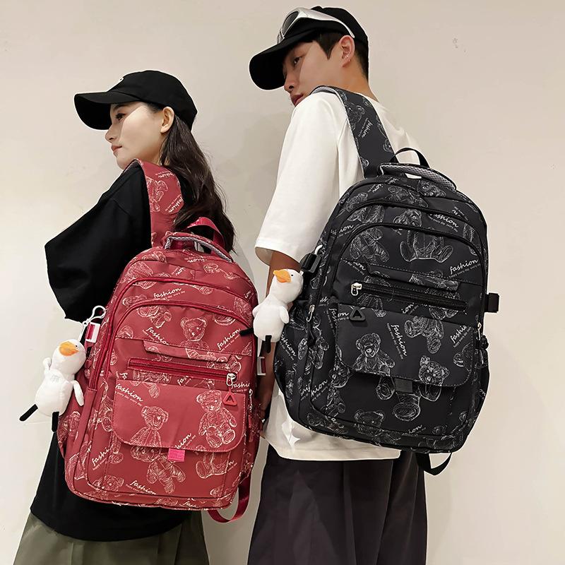 School bag girls junior high school print bear design backpack 2025 new outdoor sports backpack fashion travel bag