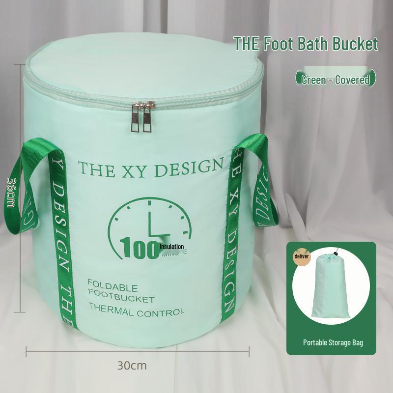 Cartoon Insulated Folding Foot Bath Bucket with Lid - Portable, Thickened Design for Deep Soak