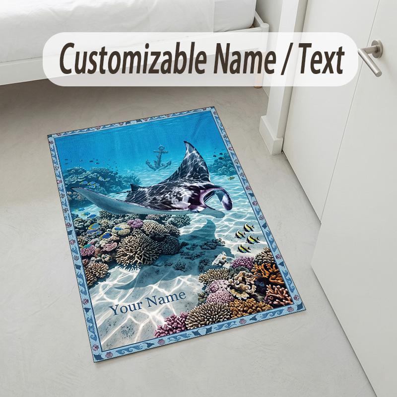 Underwater Friends Theme Soft Crystal Velvet Rug Custom Name & Text Print Non Slip Floor Rug for Bedroom Living Room