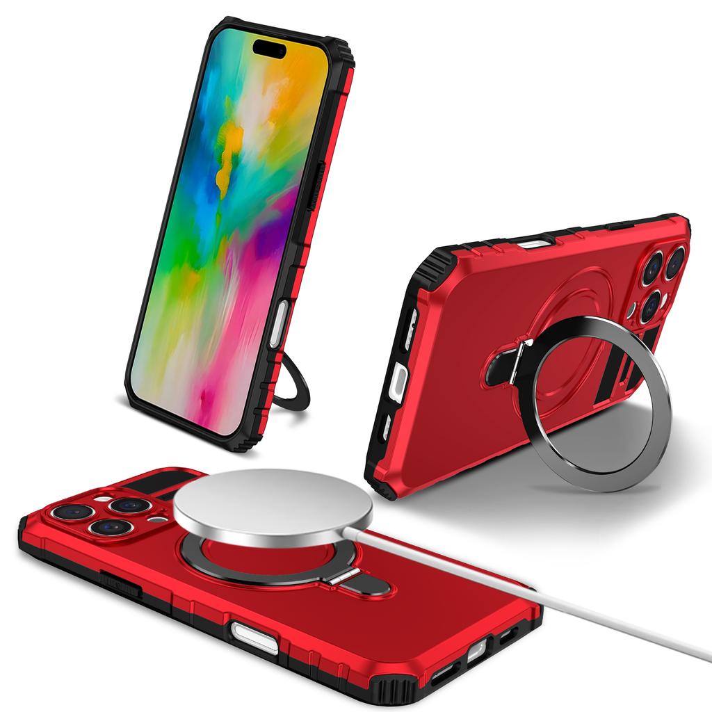 For iPhone 16 Pro Case Compatible with MagSafe PC+TPU Phone Cover Ring Kickstand