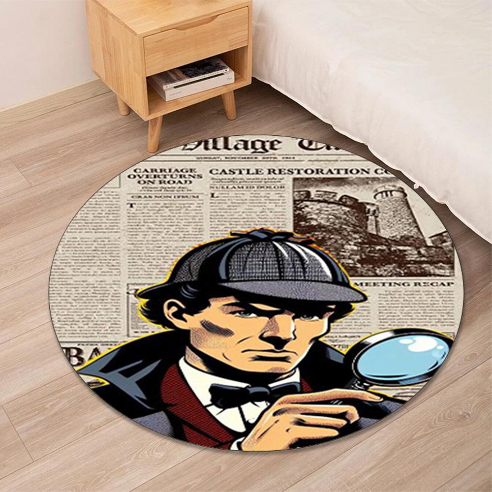 Sherlock Holmes Printed Round Rug Carpet Chair Rug Area Rug Entryway Doormats,for Office Chair Living Room Bedroom Kitchen Room.