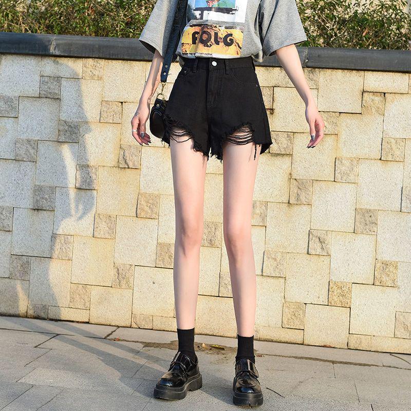 Trendy High-Waisted Light Fringe Denim Shorts for Women - Loose, Slim-Fit, Ripped A-Line Summer Style
