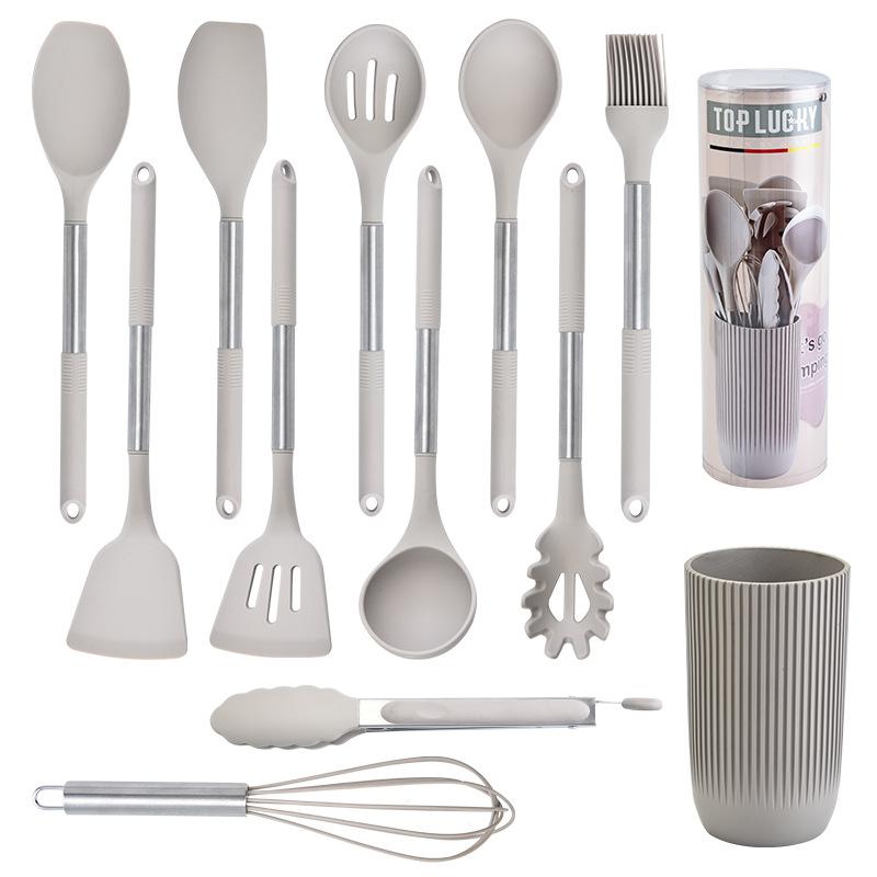 12 PCS Cooking Utensil Set, Umite Chef  Heat Resistant Kitchen Utensil Gadgets Set-Stainless Steel Handle- Kitchen Spatula Tools for Nonstick Cookware