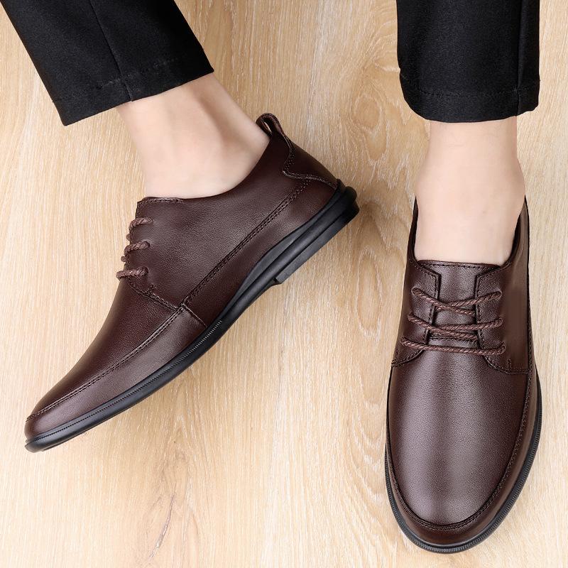 Men's shoes soft sole lace-up casual shoes business dress leather shoes men's British style men's loafers large size single shoes