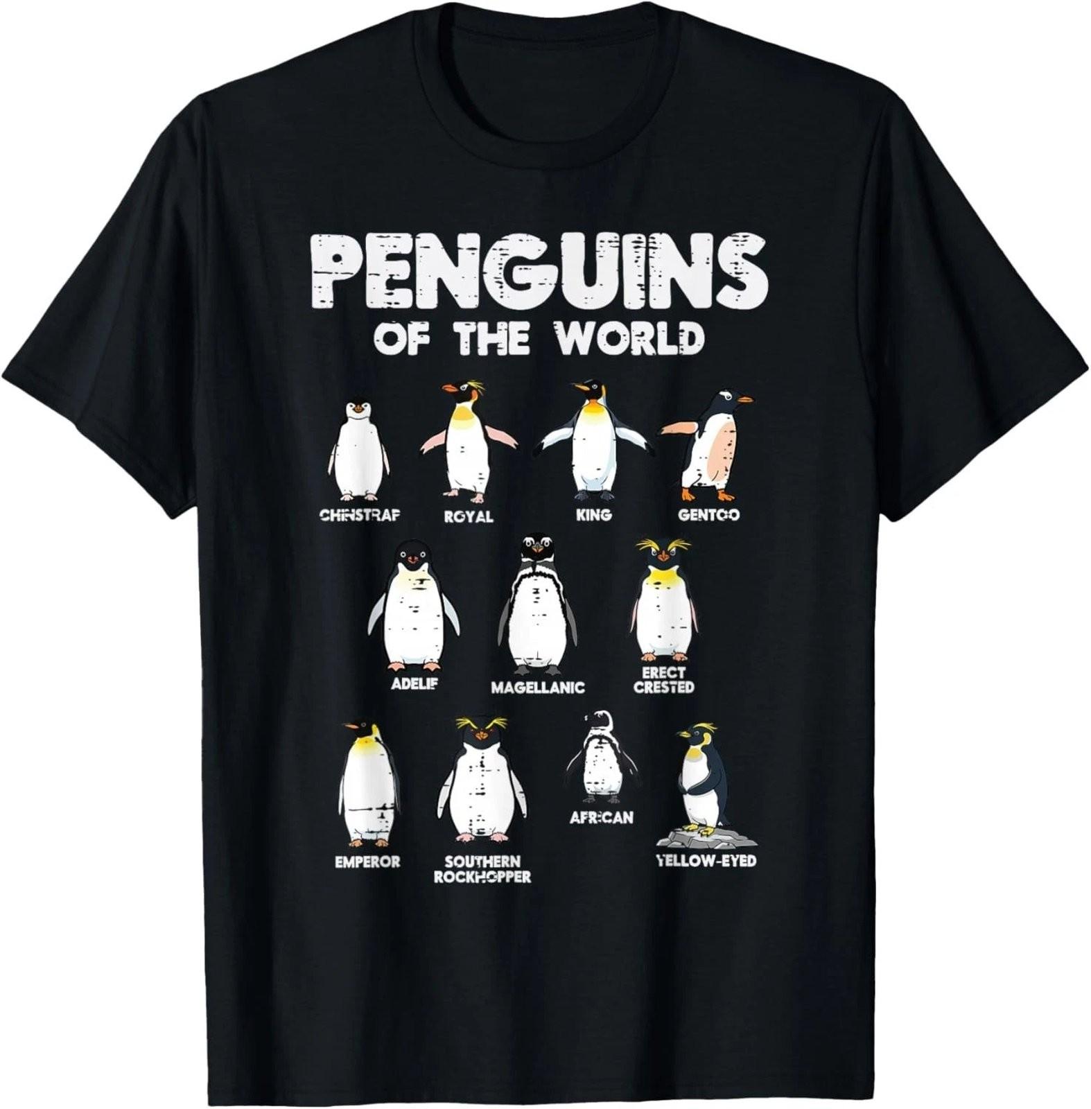 Penguins Of The World Cute Animal Lover Graphic T-Shirt XXXL