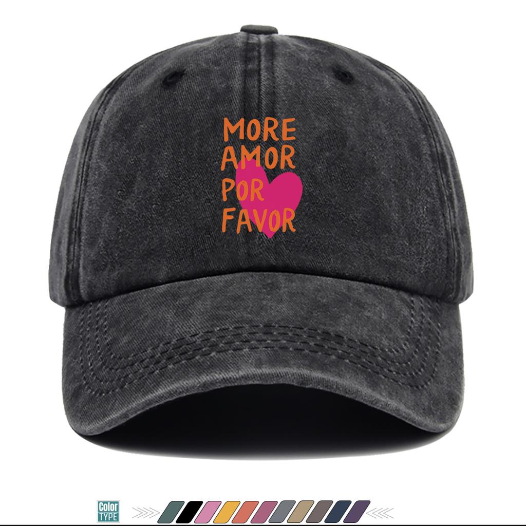 Pc MORE AMOR POR FAVOR Spanish Lettering Baseball Cap  Adjustable Duckbill Hat with Heart Print  Buckle Closure Lightweigh