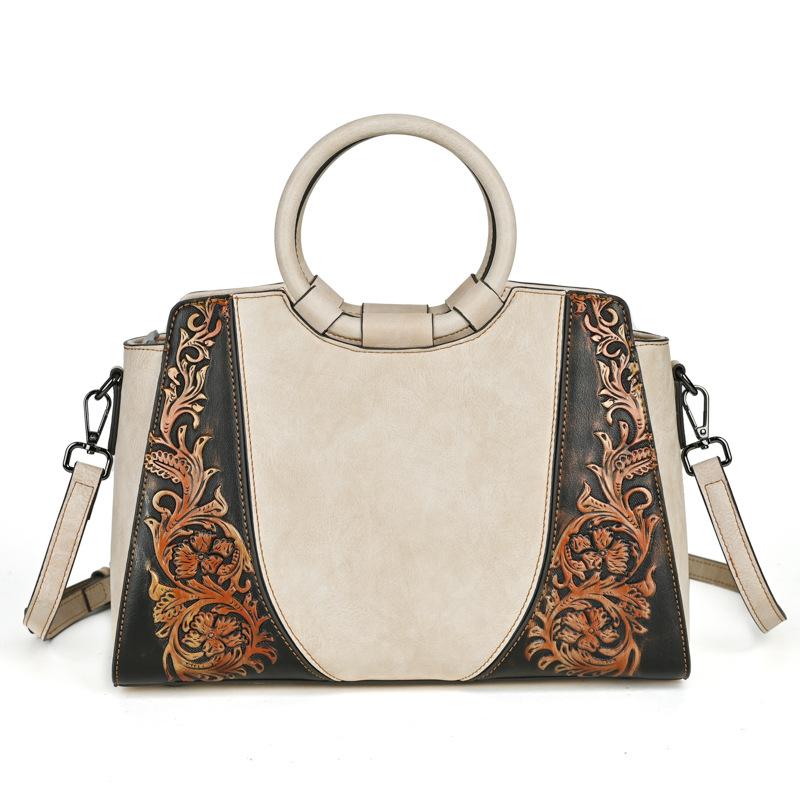 Floral Women Tote Bag Vintage Ladies Leather Handbag  New Fashion Female Shoulder Or Crossbody Bags