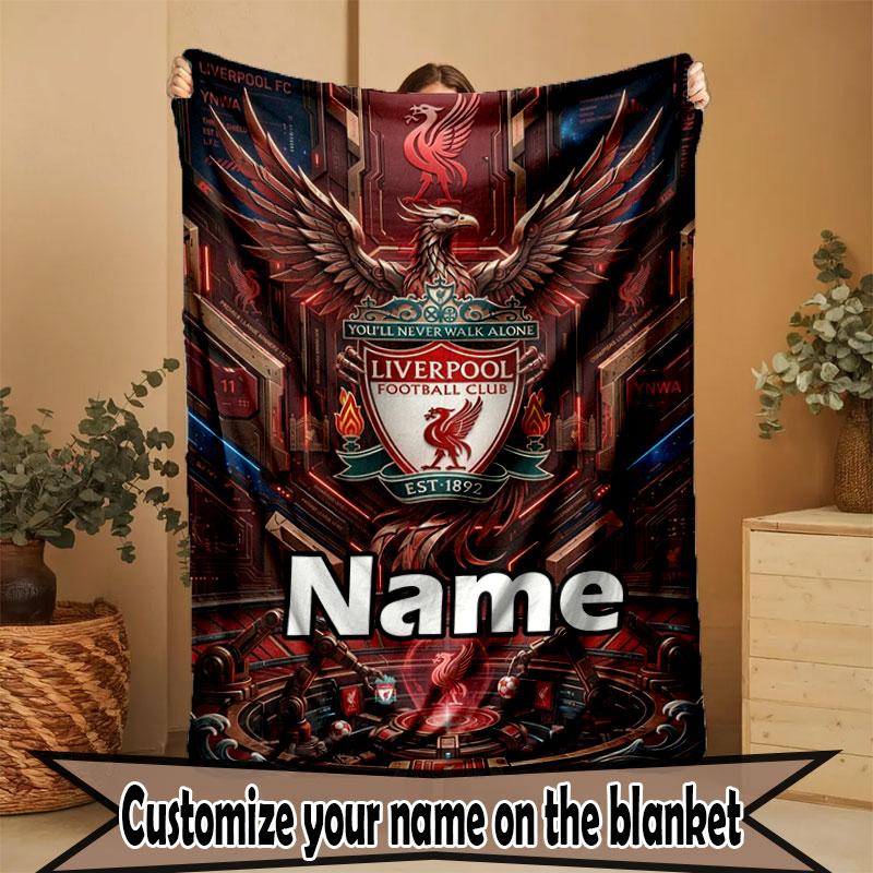 Custom Name Personalized Liverpool FC Print Blanket, Home Decor, Bedroom, Sofa, Camping, Couch, Gifts for Birthday Christmas