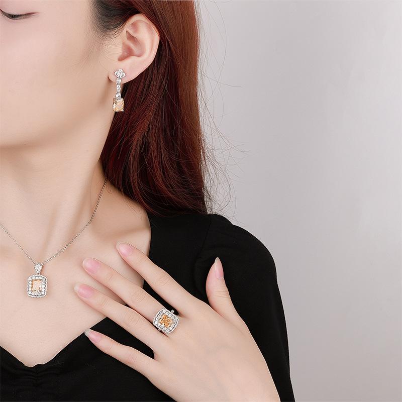 Autumn And Winter Jewelry High Carbon Diamond Ice Flower Cut Copper Inlaid Yellow Diamond Sugar Cube Set Female Lead Stone 8 * 10