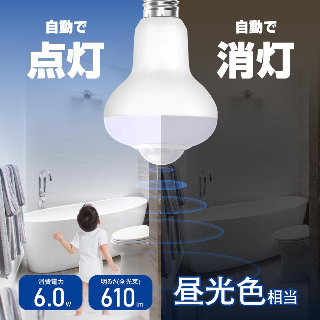 Motion-sensor LED Light Bulb, E17 Base, Daylight White, Equivalent To 60W Incandescent Bulb, 610lm, with Light Sensor, Automatic Onoff Function,