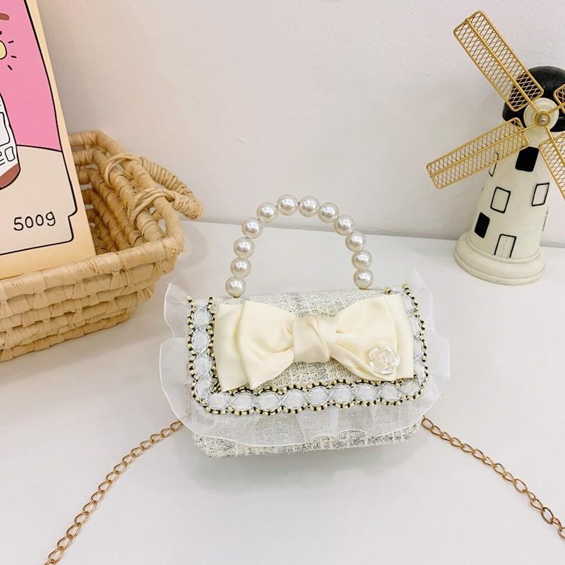 Adorable Pearl Bow Kids Crossbody Bag With Charming Floral Patterns For Daily Use