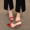 Temperament Heel Shoes Women Pointed Open Toe Chemical Fiber Transparent Ribbon Butterfly Knot Non-slip Slippers