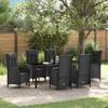 Garden Dining Set with Cushions 7 Pcs Black Poly Rattan
