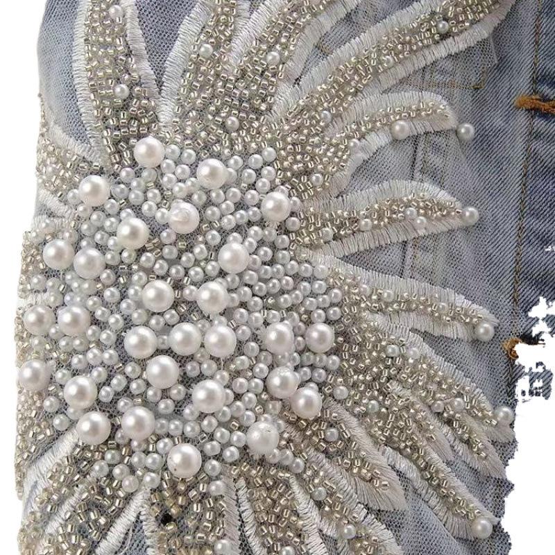 Fashion Lace Beaded Denim Vest Women Cardigan Spring Sleeveless Jacket Fashion Loose Vintage Jeans Waistcoat Tide