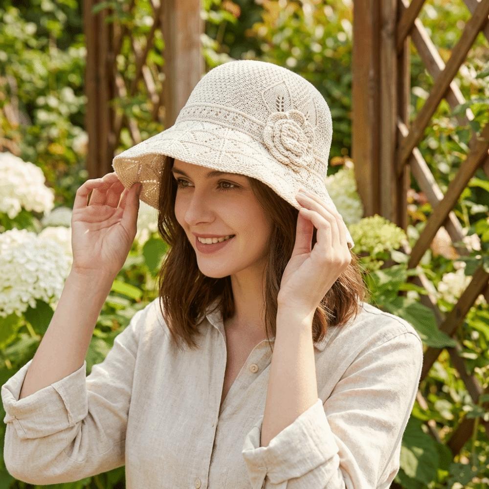 Sweet Knitted Bucket Hat French Style Seaside Beach Cap Fashion Straw Sun Hat Lady