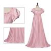 Women Long Maxi Dress Round Neck Ruched Puff Sleeve Waist Elegant Swing Gown Vintage Style Floor Length Dress for Special Occasions